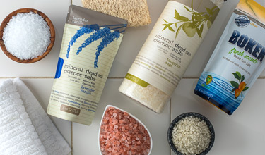 Mineral Essence and Bokek scented dead sea salts in pouches