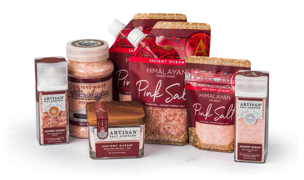 Ancient OceanÂ®Â Himalayan pink salt in retail packaging