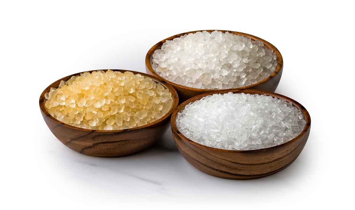 Scented bath salts in wood bowls